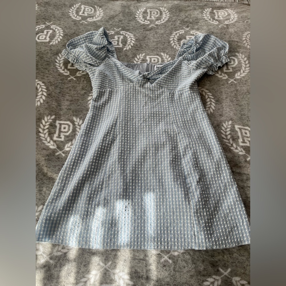 Princess Polly Blue Gingham Puff Sleeve Mini Dress Sweetheart Neck Size 10